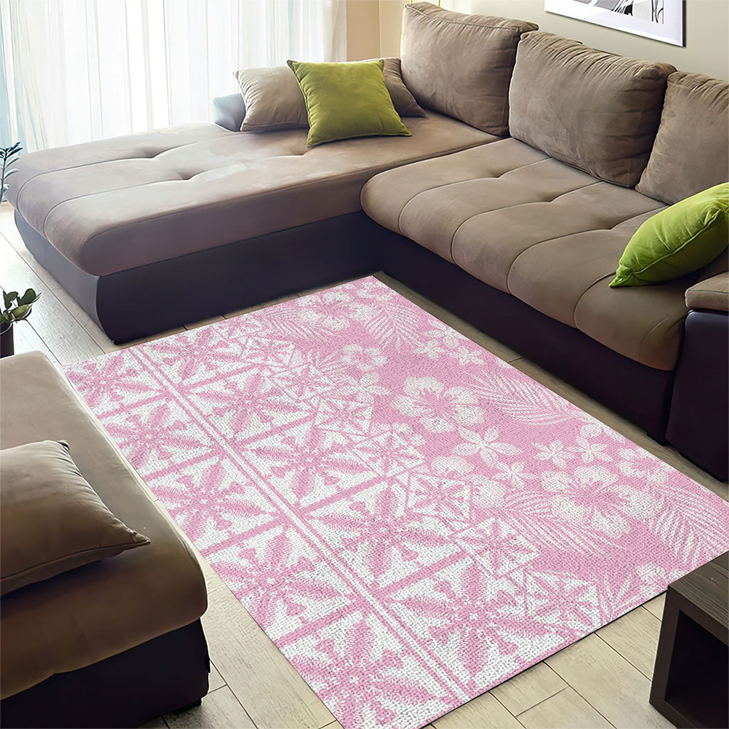 Pastel Pink Kahili Quilt Hawaii Area Rug Tropical Flower Seamless Half Style