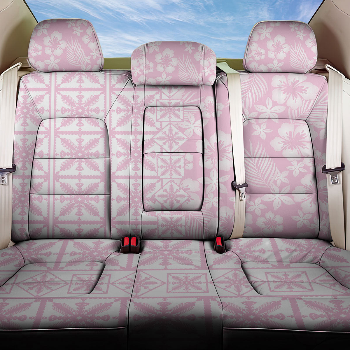 Pastel Pink Kahili Quilt Hawaii Back Car Seat Cover Tropical Flower Seamless Half Style LT14 One Size Pink - Polynesian Pride