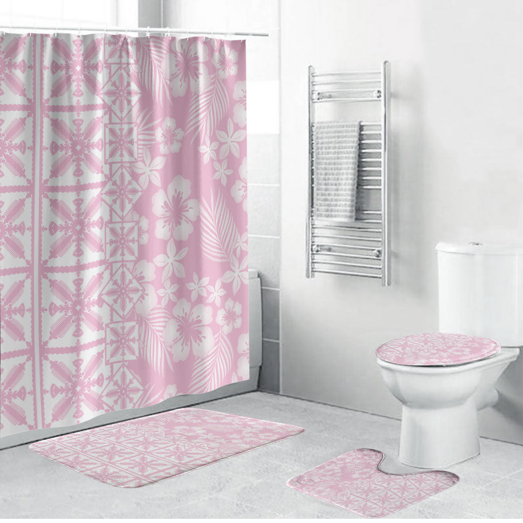 Pastel Pink Kahili Quilt Hawaii Bathroom Set Tropical Flower Seamless Half Style