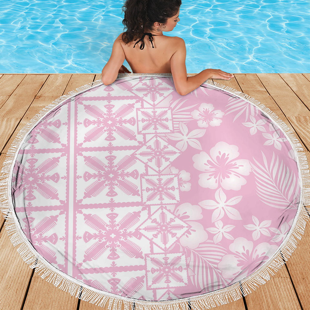 Pastel Pink Kahili Quilt Hawaii Beach Blanket Tropical Flower Seamless Half Style