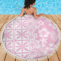 Pastel Pink Kahili Quilt Hawaii Beach Blanket Tropical Flower Seamless Half Style