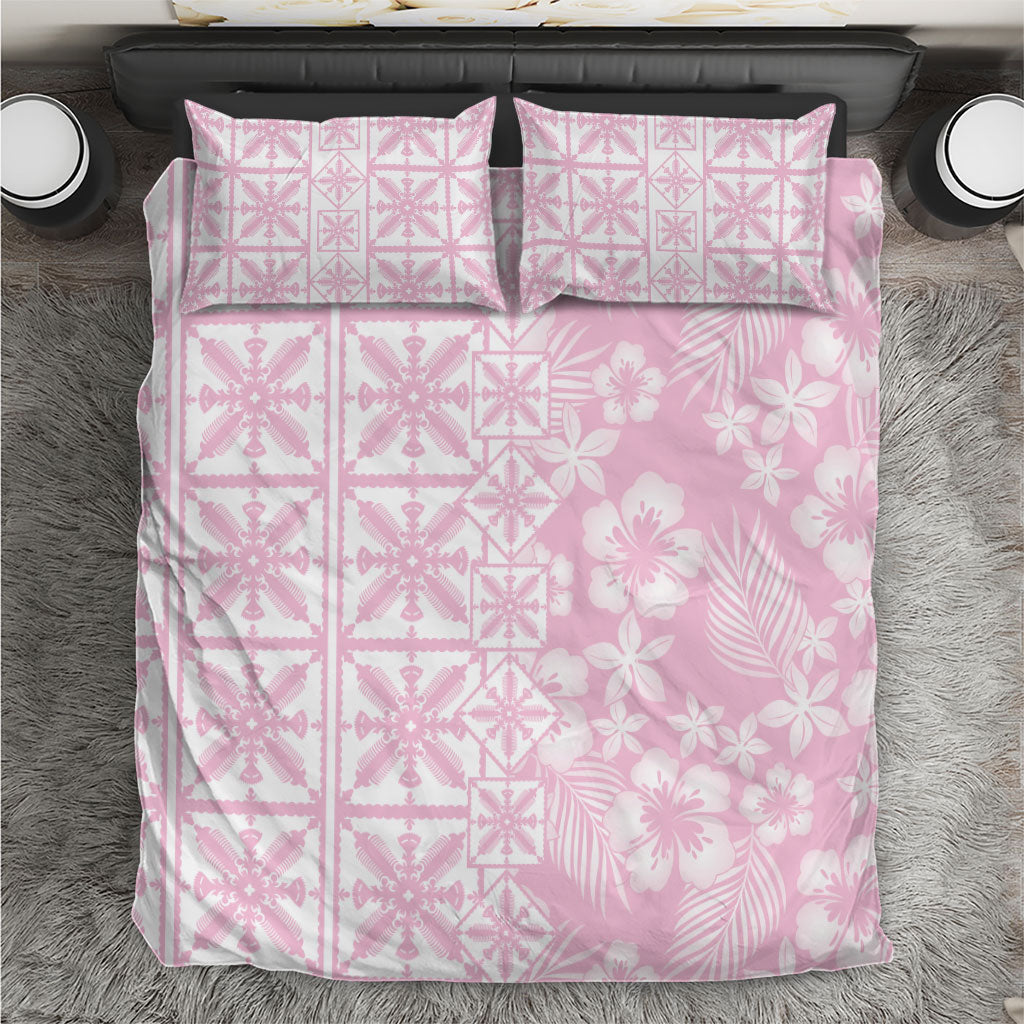 Pastel Pink Kahili Quilt Hawaii Bedding Set Tropical Flower Seamless Half Style LT14 Pink - Polynesian Pride