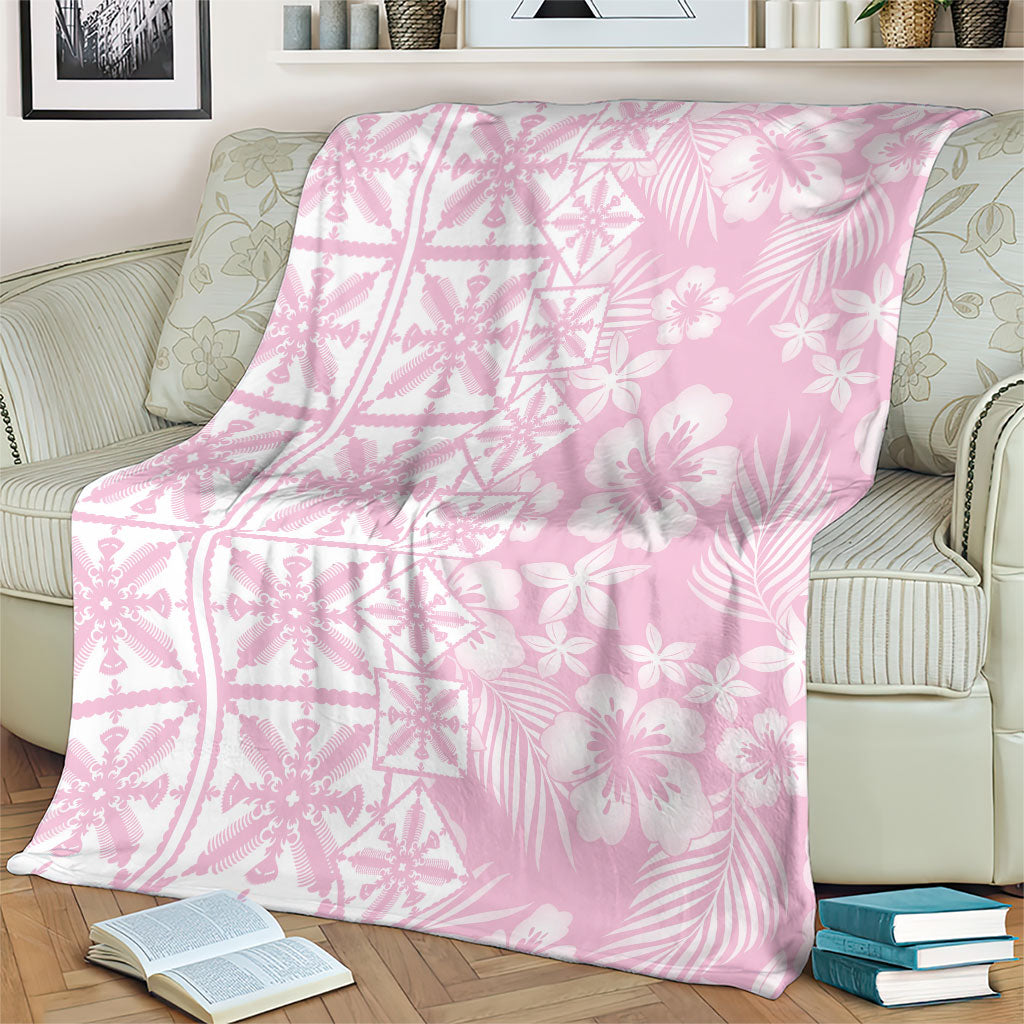 Pastel Pink Kahili Quilt Hawaii Blanket Tropical Flower Seamless Half Style
