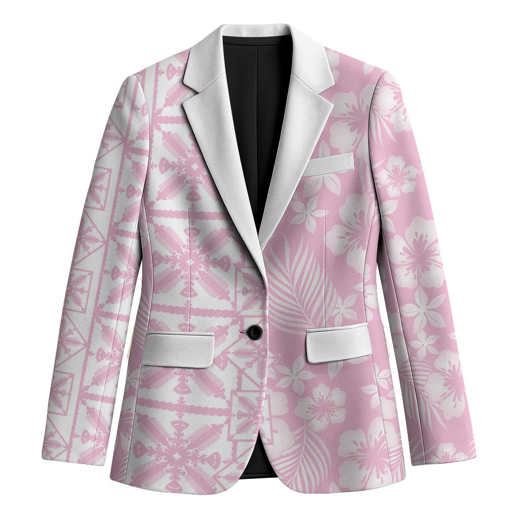 Pastel Pink Kahili Quilt Hawaii Blazer Tropical Flower Seamless Half Style LT14 Unisex Pink - Polynesian Pride