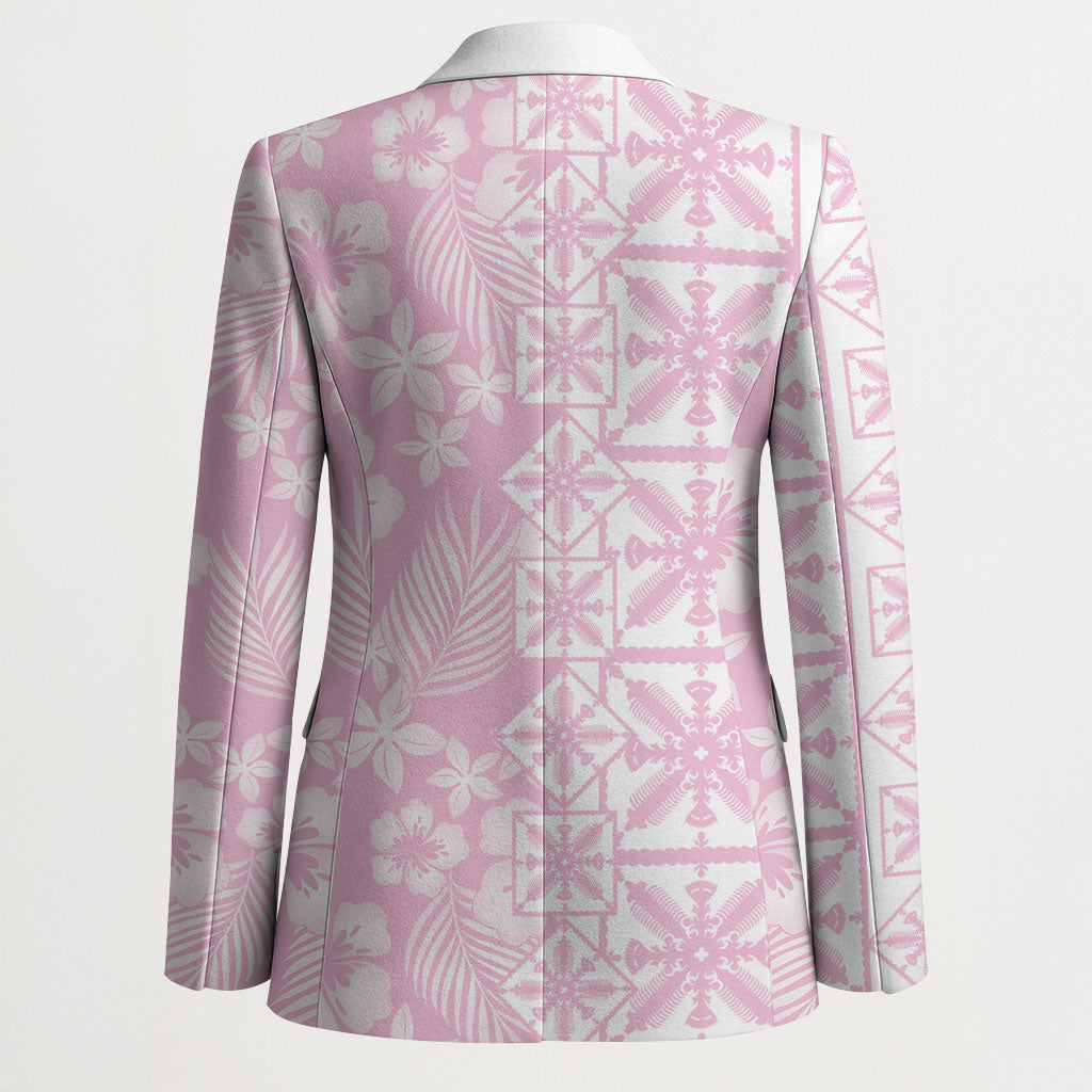 Pastel Pink Kahili Quilt Hawaii Blazer Tropical Flower Seamless Half Style