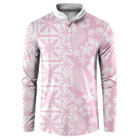 Pastel Pink Kahili Quilt Hawaii Button Sweatshirt Tropical Flower Seamless Half Style