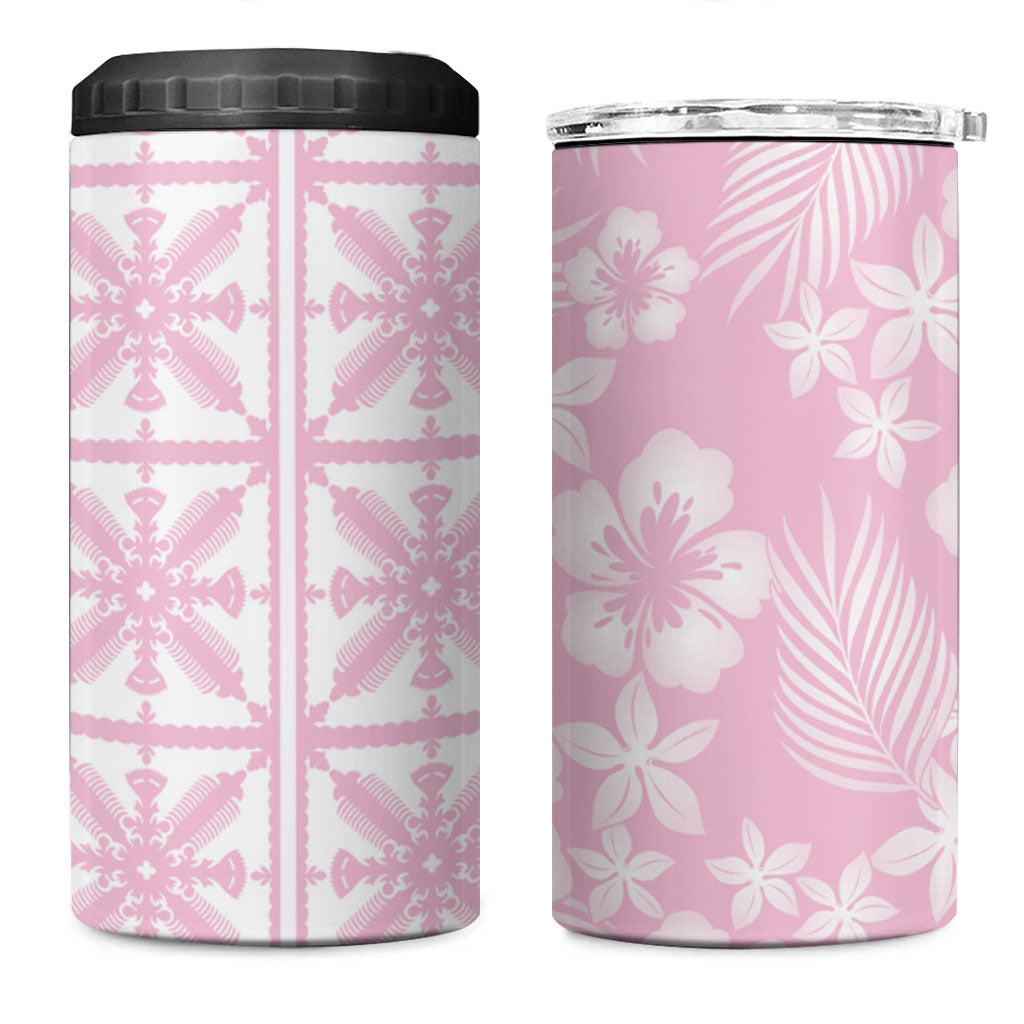 Pastel Pink Kahili Quilt Hawaii 4 in 1 Can Cooler Tumbler Tropical Flower Seamless Half Style LT14 One Size: 16 oz Pink - Polynesian Pride