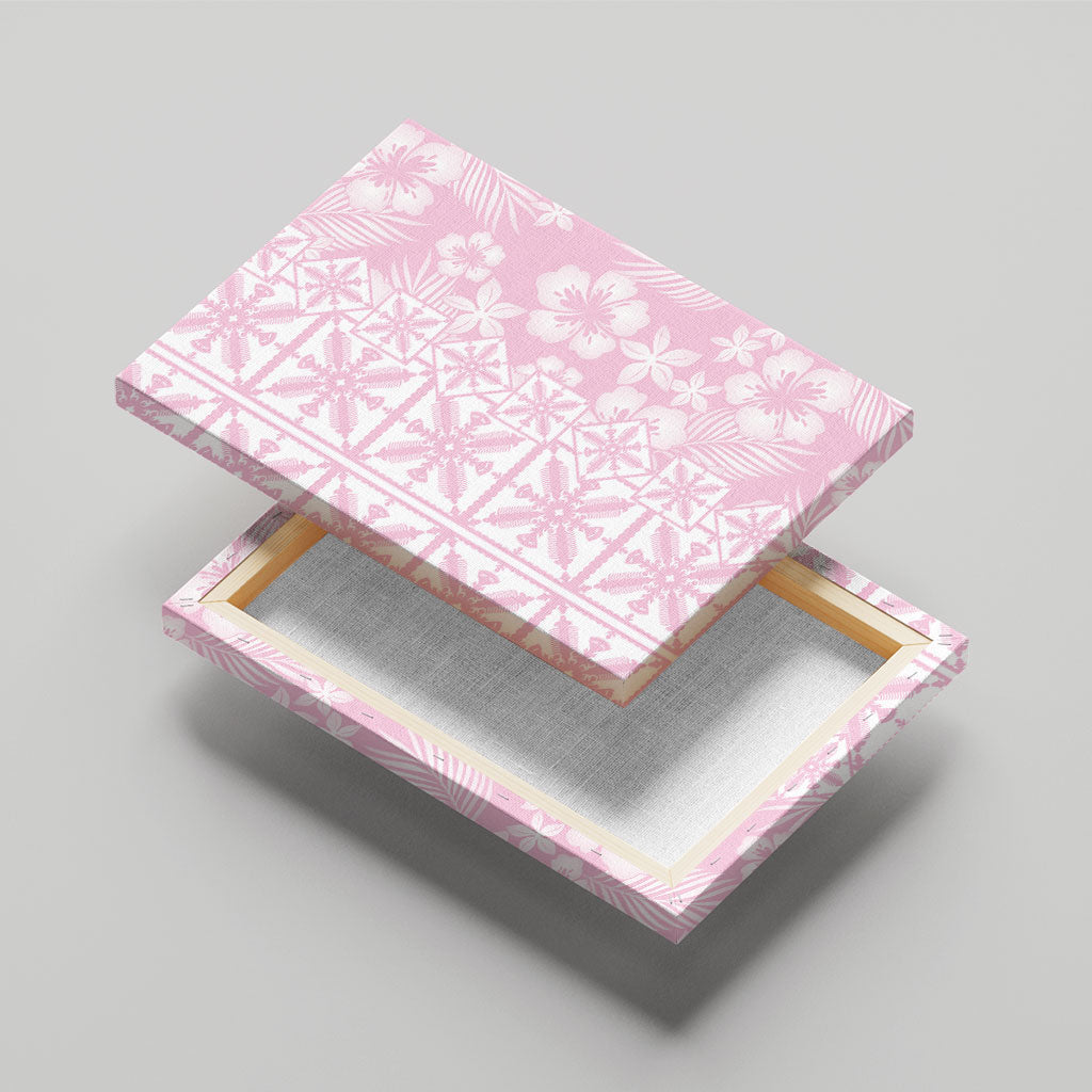 Pastel Pink Kahili Quilt Hawaii Canvas Wall Art Tropical Flower Seamless Half Style
