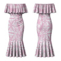 Pastel Pink Kahili Quilt Hawaii Couples Matching Mermaid Dress and Hawaiian Shirt Tropical Flower Seamless Half Style LT14 - Polynesian Pride
