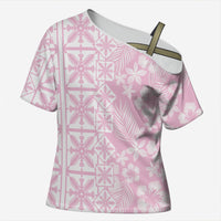 Pastel Pink Kahili Quilt Hawaii Cross Shoulder Shirt Tropical Flower Seamless Half Style