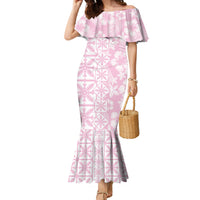 Pastel Pink Kahili Quilt Hawaii Family Matching Mermaid Dress and Hawaiian Shirt Tropical Flower Seamless Half Style
