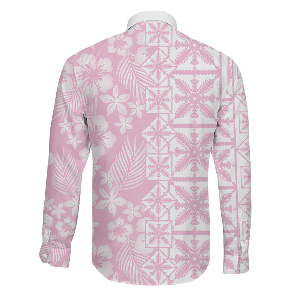 Pastel Pink Kahili Quilt Hawaii Family Matching Off Shoulder Maxi Dress and Hawaiian Shirt Tropical Flower Seamless Half Style