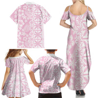 Pastel Pink Kahili Quilt Hawaii Family Matching Summer Maxi Dress and Hawaiian Shirt Tropical Flower Seamless Half Style