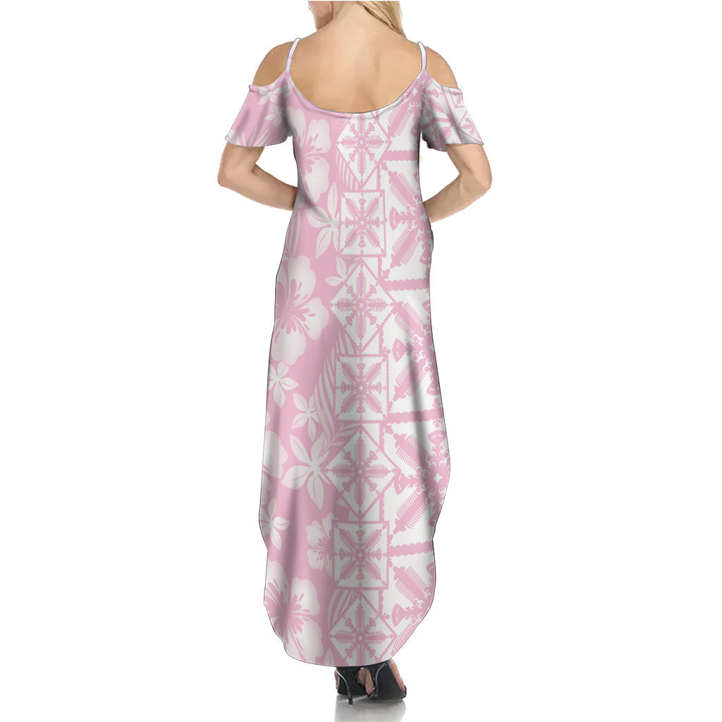 Pastel Pink Kahili Quilt Hawaii Family Matching Summer Maxi Dress and Hawaiian Shirt Tropical Flower Seamless Half Style