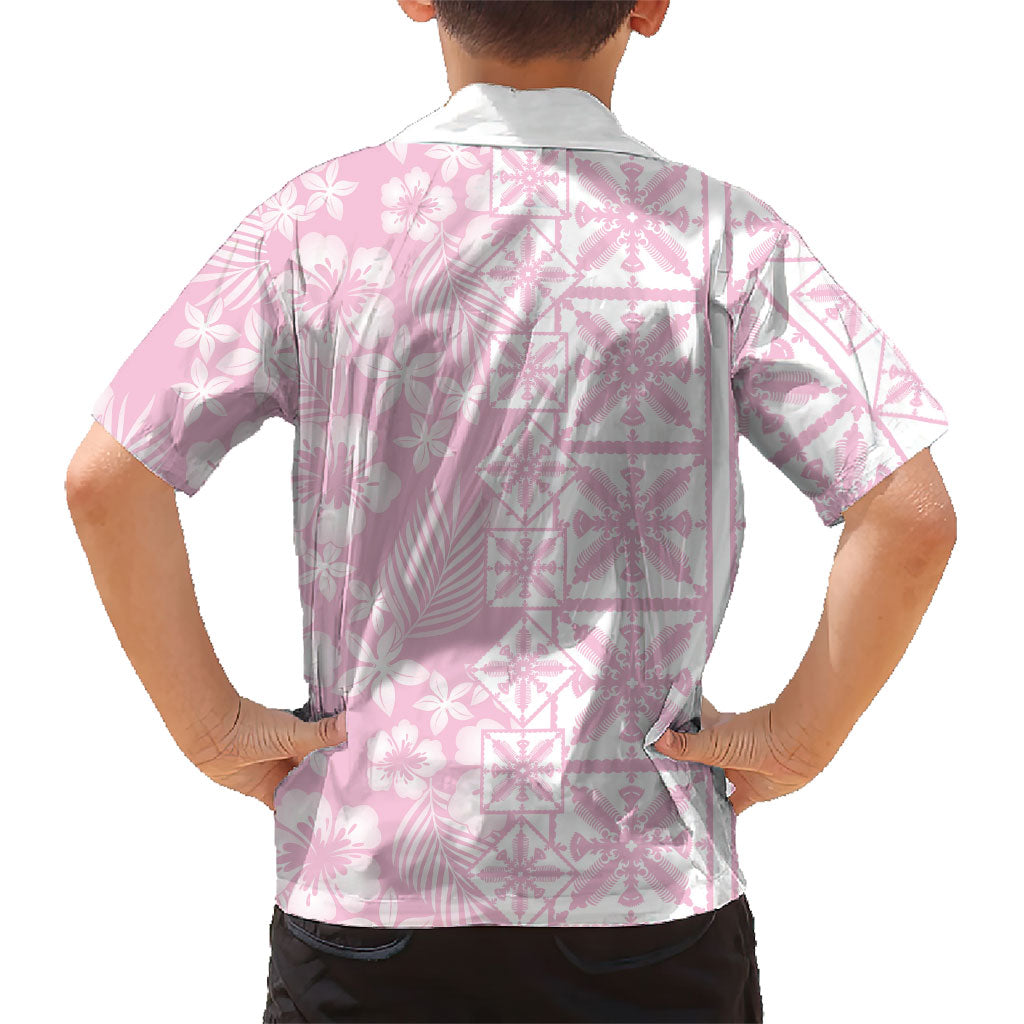 Pastel Pink Kahili Quilt Hawaii Family Matching Tank Maxi Dress and Hawaiian Shirt Tropical Flower Seamless Half Style
