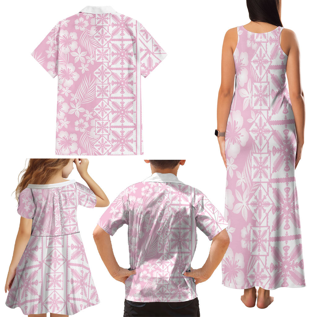 Pastel Pink Kahili Quilt Hawaii Family Matching Tank Maxi Dress and Hawaiian Shirt Tropical Flower Seamless Half Style