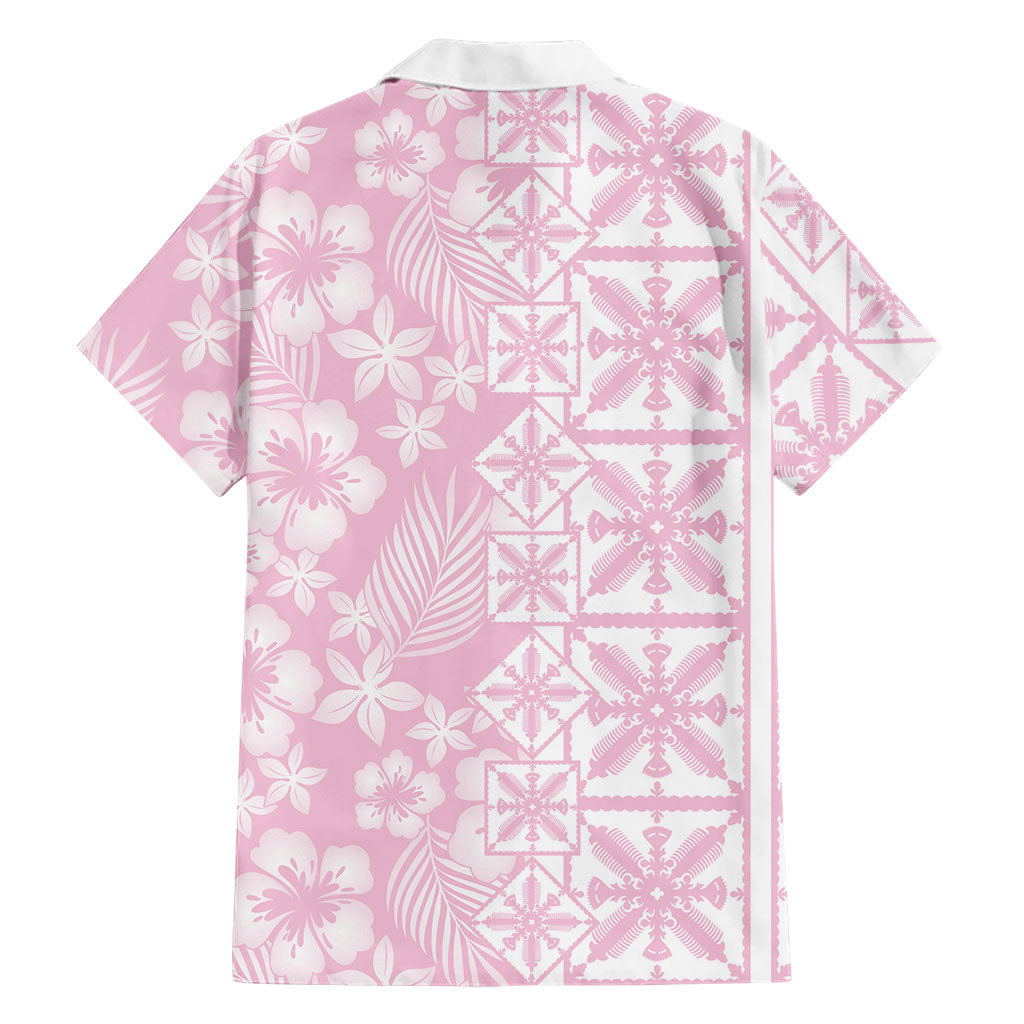 Pastel Pink Kahili Quilt Hawaii Family Matching Tank Maxi Dress and Hawaiian Shirt Tropical Flower Seamless Half Style