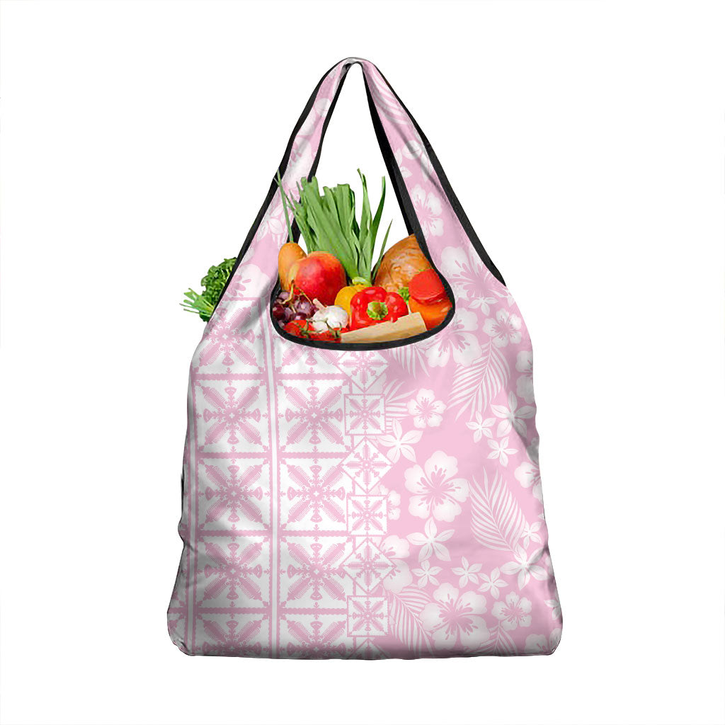 Pastel Pink Kahili Quilt Hawaii Grocery Bag Tropical Flower Seamless Half Style LT14 1-pack One Size Pink - Polynesian Pride