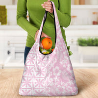 Pastel Pink Kahili Quilt Hawaii Grocery Bag Tropical Flower Seamless Half Style