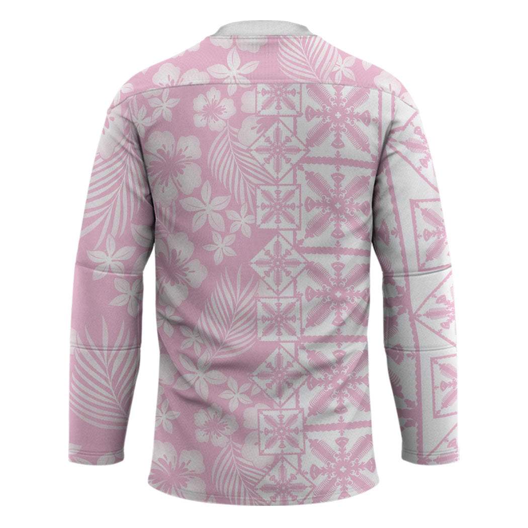 Pastel Pink Kahili Quilt Hawaii Hockey Jersey Tropical Flower Seamless Half Style
