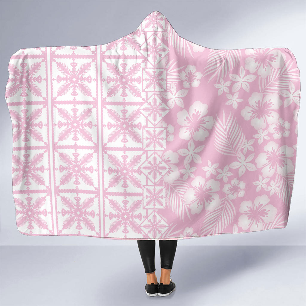 Pastel Pink Kahili Quilt Hawaii Hooded Blanket Tropical Flower Seamless Half Style