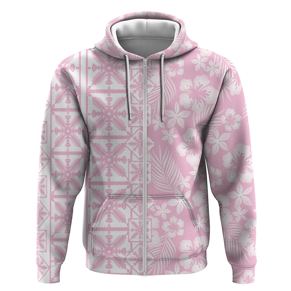 Pastel Pink Kahili Quilt Hawaii Hoodie Tropical Flower Seamless Half Style