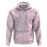 Pastel Pink Kahili Quilt Hawaii Hoodie Tropical Flower Seamless Half Style