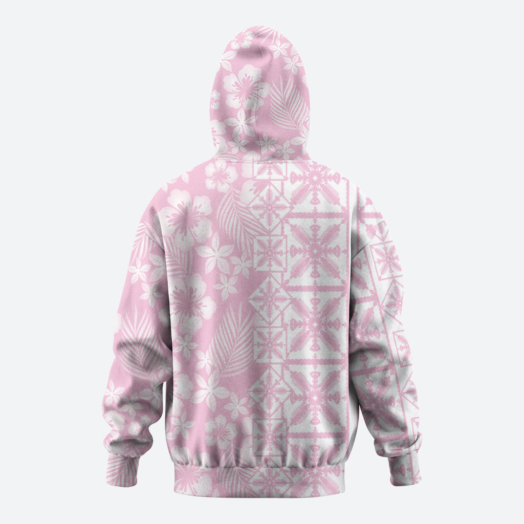 Pastel Pink Kahili Quilt Hawaii Hoodie Tropical Flower Seamless Half Style