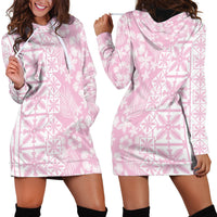 Pastel Pink Kahili Quilt Hawaii Hoodie Dress Tropical Flower Seamless Half Style