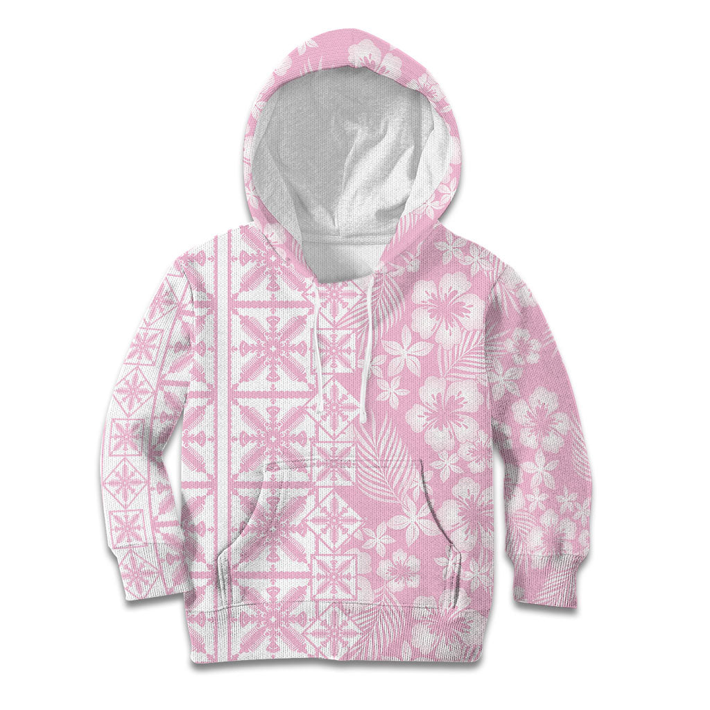 Pastel Pink Kahili Quilt Hawaii Kid Hoodie Tropical Flower Seamless Half Style LT14 Hoodie Pink - Polynesian Pride