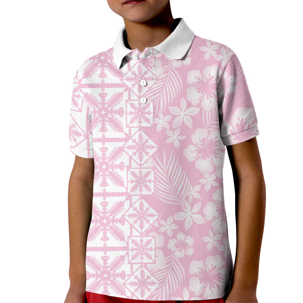 Pastel Pink Kahili Quilt Hawaii Kid Polo Shirt Tropical Flower Seamless Half Style LT14 Kid Pink - Polynesian Pride