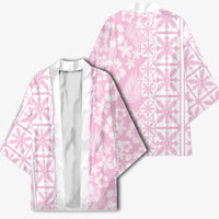 Pastel Pink Kahili Quilt Hawaii Kimono Tropical Flower Seamless Half Style
