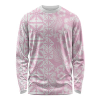 Pastel Pink Kahili Quilt Hawaii Long Sleeve Shirt Tropical Flower Seamless Half Style