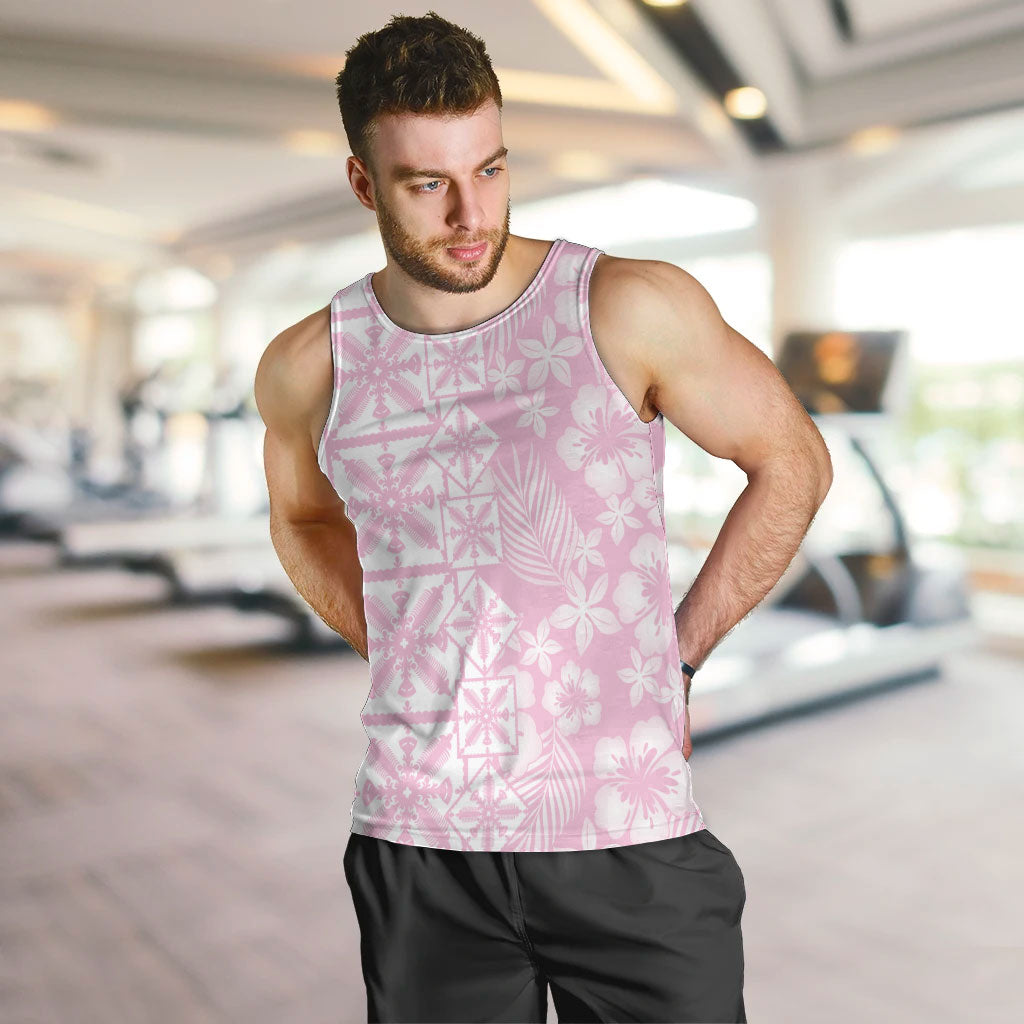Pastel Pink Kahili Quilt Hawaii Men Tank Top Tropical Flower Seamless Half Style