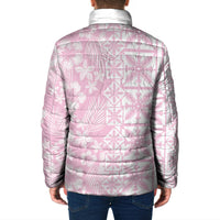Pastel Pink Kahili Quilt Hawaii Padded Jacket Tropical Flower Seamless Half Style