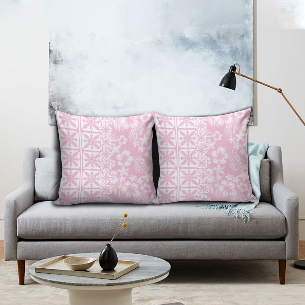 Pastel Pink Kahili Quilt Hawaii Pillow Cover Tropical Flower Seamless Half Style