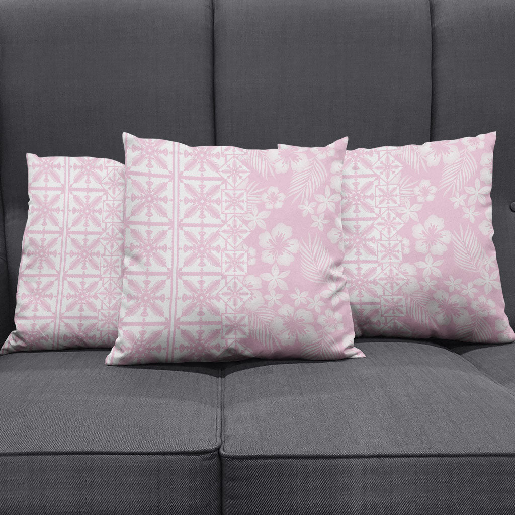 Pastel Pink Kahili Quilt Hawaii Pillow Cover Tropical Flower Seamless Half Style