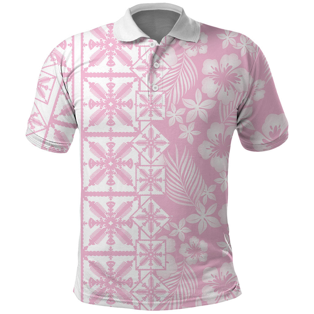 Pastel Pink Kahili Quilt Hawaii Polo Shirt Tropical Flower Seamless Half Style LT14 Pink - Polynesian Pride