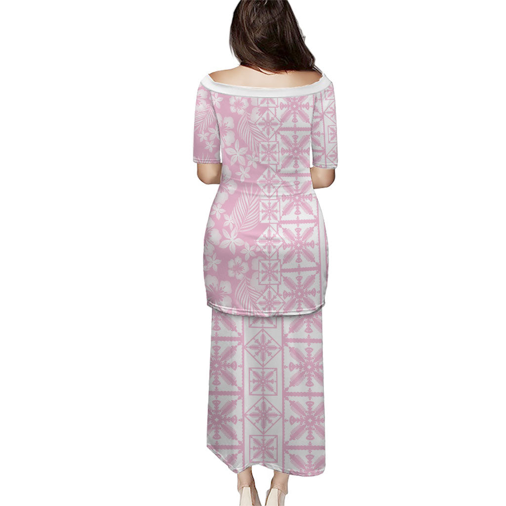 Pastel Pink Kahili Quilt Hawaii Puletasi Tropical Flower Seamless Half Style
