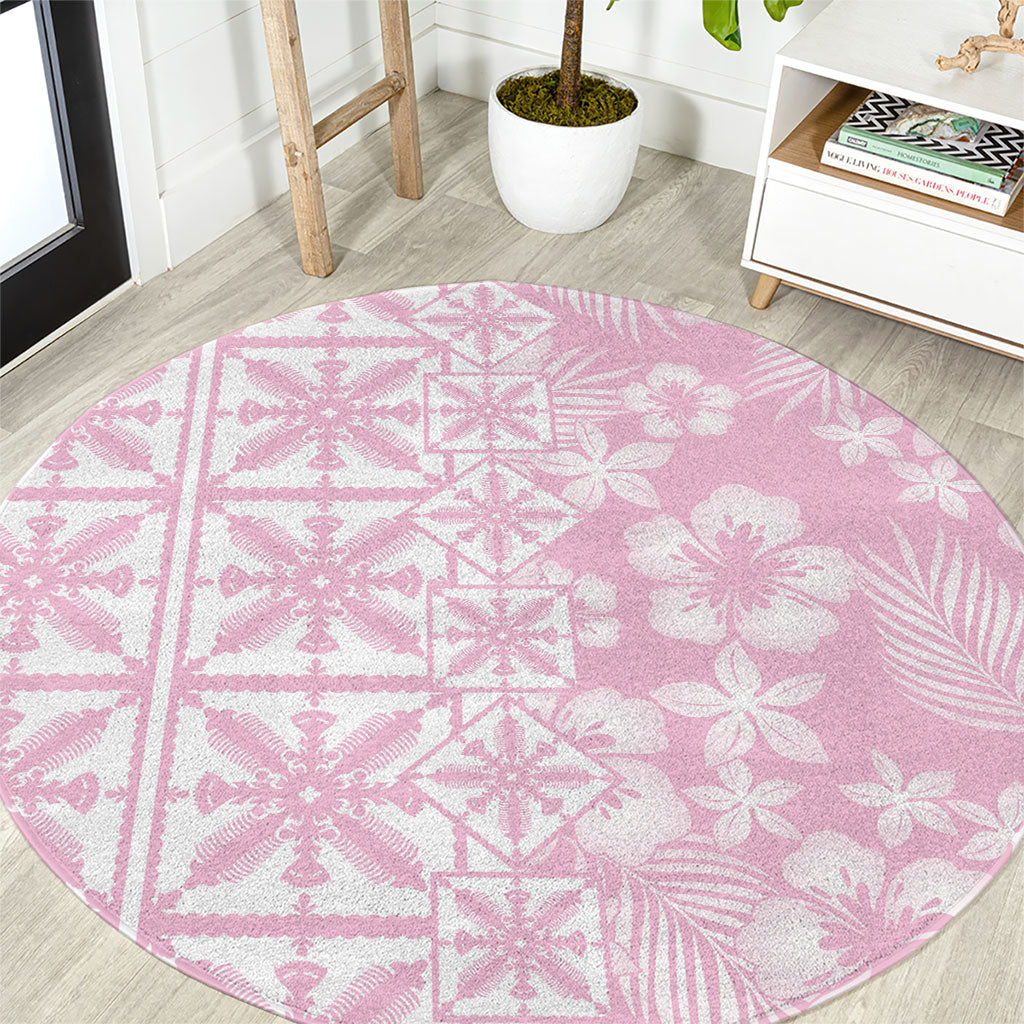 Pastel Pink Kahili Quilt Hawaii Round Carpet Tropical Flower Seamless Half Style LT14 Pink - Polynesian Pride