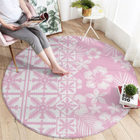Pastel Pink Kahili Quilt Hawaii Round Carpet Tropical Flower Seamless Half Style