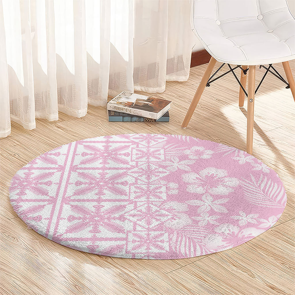 Pastel Pink Kahili Quilt Hawaii Round Carpet Tropical Flower Seamless Half Style