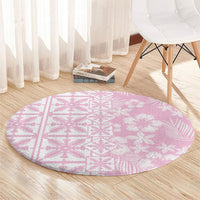 Pastel Pink Kahili Quilt Hawaii Round Carpet Tropical Flower Seamless Half Style