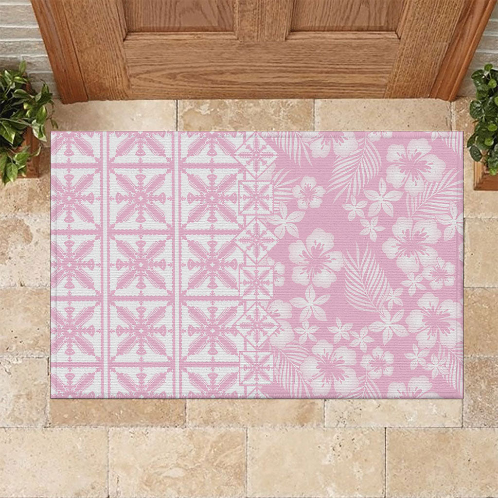 Pastel Pink Kahili Quilt Hawaii Rubber Doormat Tropical Flower Seamless Half Style LT14 Pink - Polynesian Pride