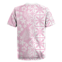 Pastel Pink Kahili Quilt Hawaii Rugby Jersey Tropical Flower Seamless Half Style