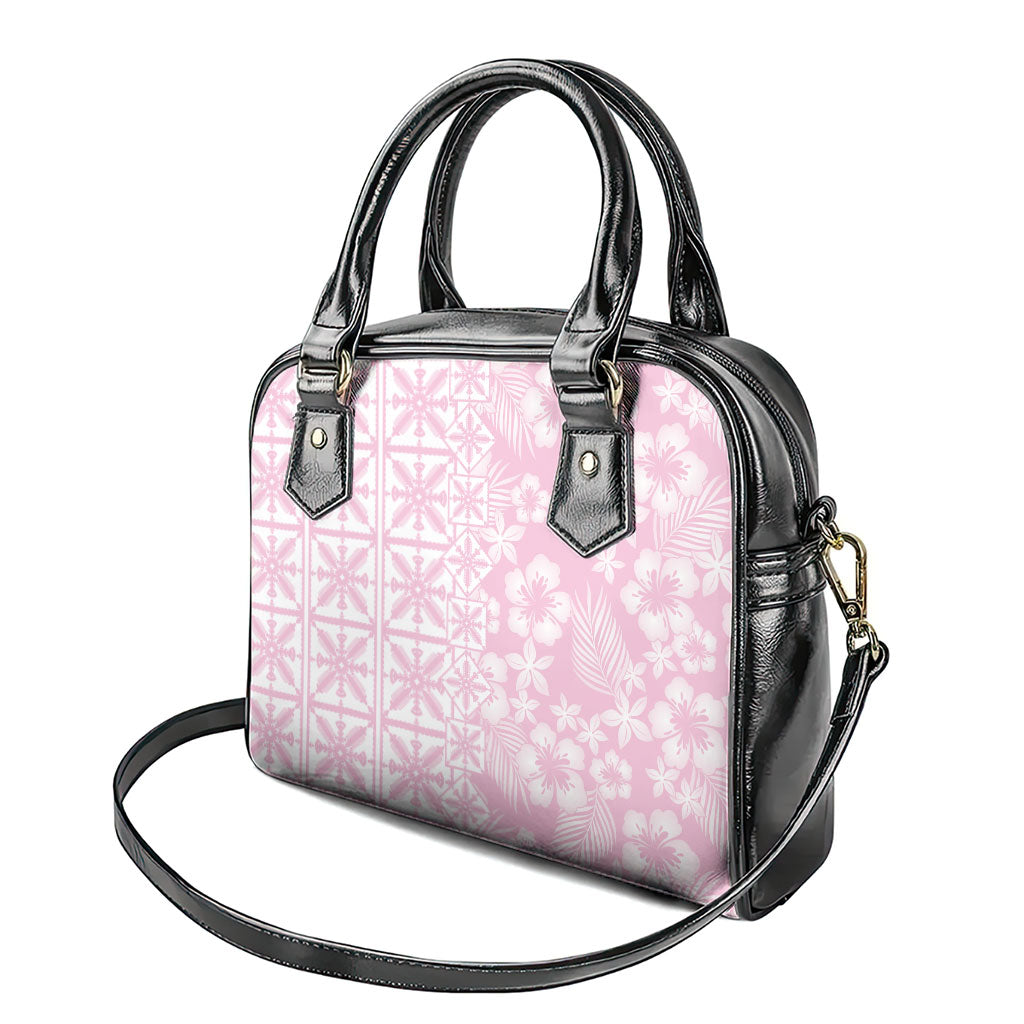 Pastel Pink Kahili Quilt Hawaii Shoulder Handbag Tropical Flower Seamless Half Style