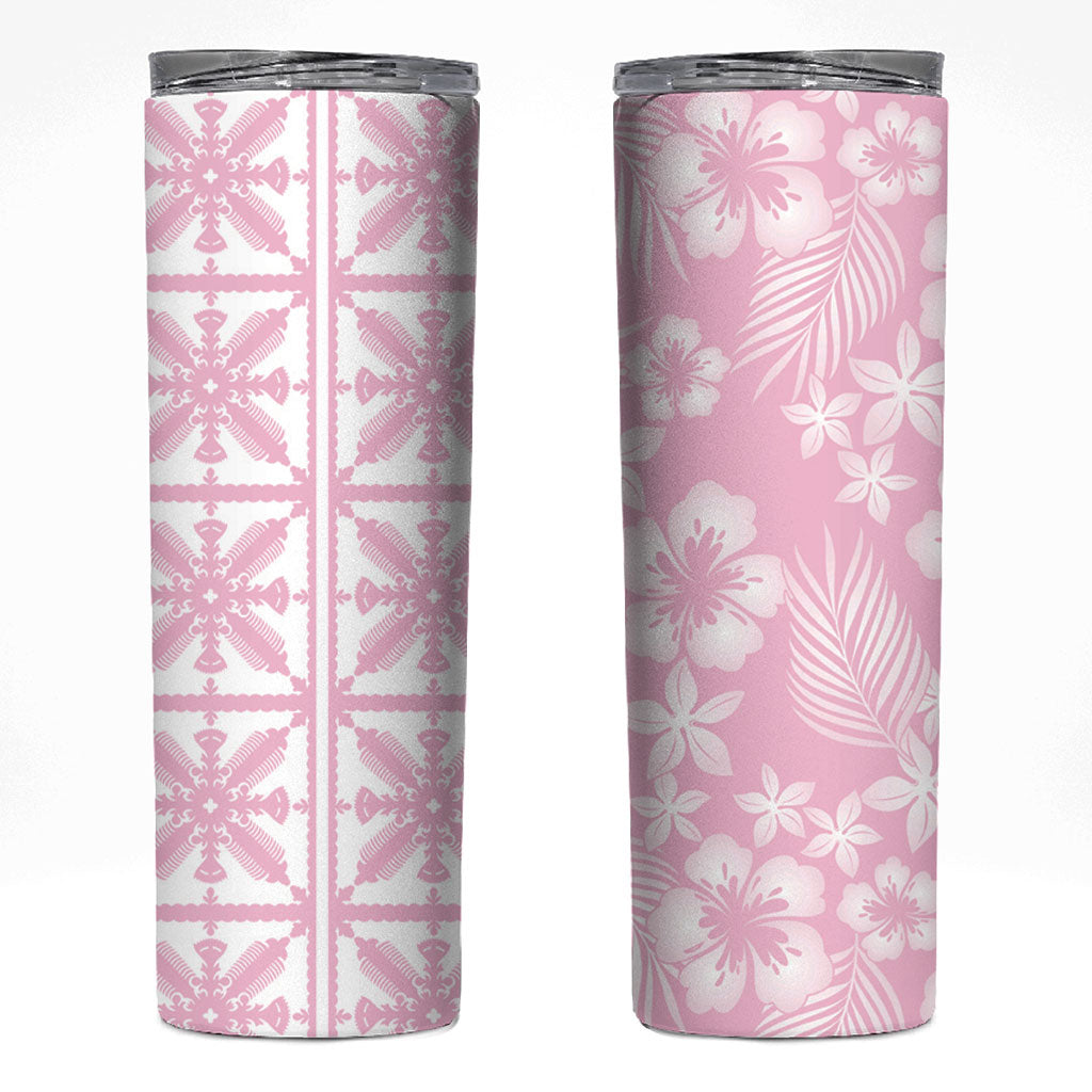 Pastel Pink Kahili Quilt Hawaii Skinny Tumbler Tropical Flower Seamless Half Style