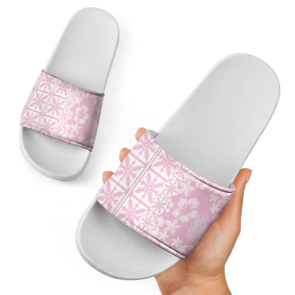 Pastel Pink Kahili Quilt Hawaii Slide Sandals Tropical Flower Seamless Half Style