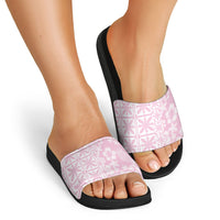 Pastel Pink Kahili Quilt Hawaii Slide Sandals Tropical Flower Seamless Half Style
