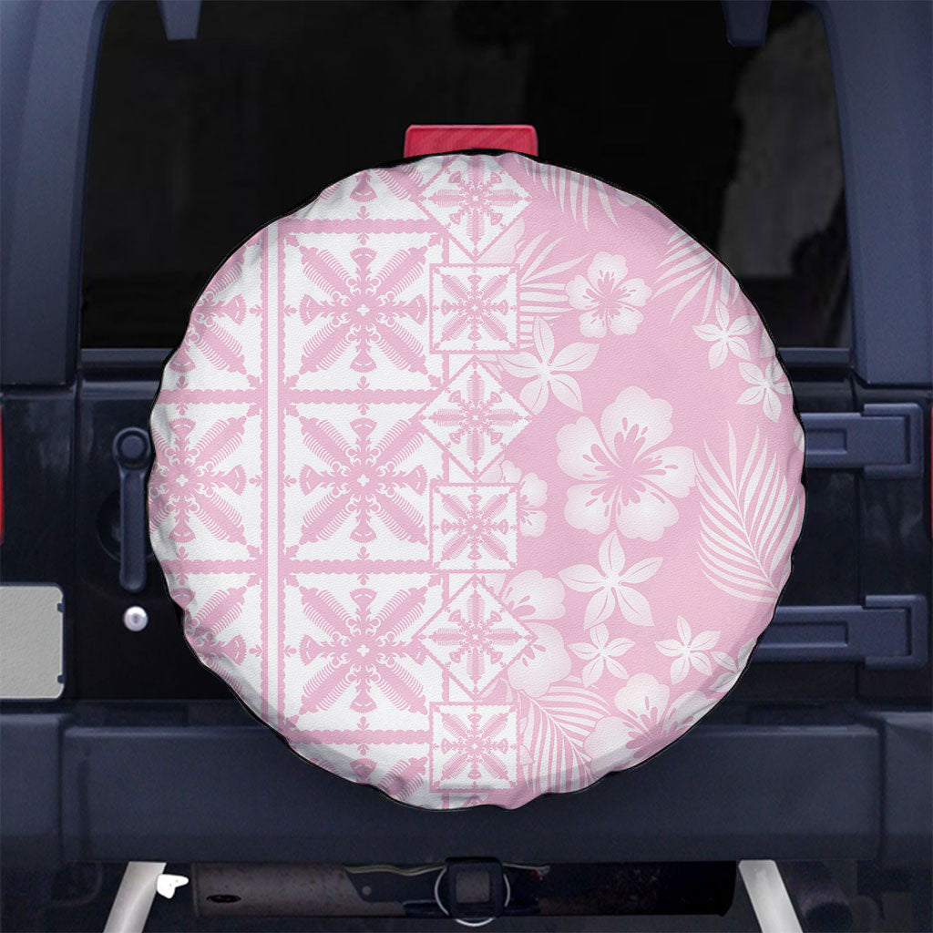 Pastel Pink Kahili Quilt Hawaii Spare Tire Cover Tropical Flower Seamless Half Style